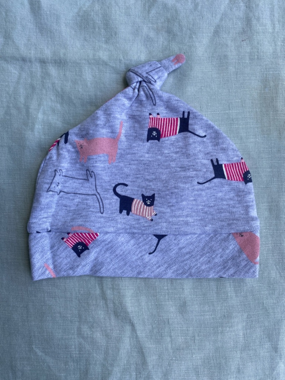 NWT Joules reversible grey pink cats baby hat beanie